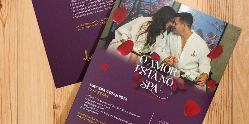 Folhetos impressos do Eliá Spa com a campanha O amor está no spa